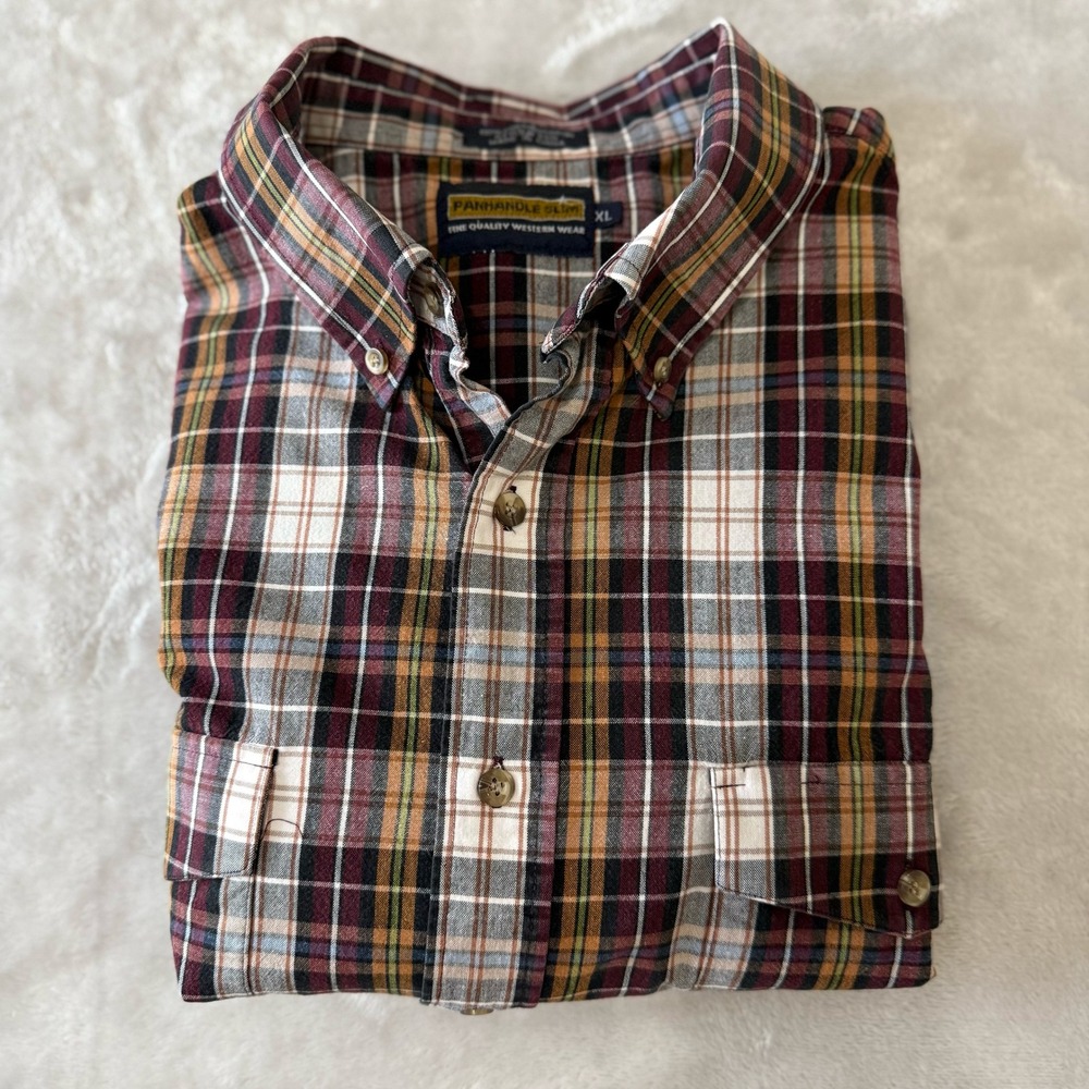 Panhandle‎ Slim Mens XL Plaid Button Down Shirt Long Sleeve Western Wear